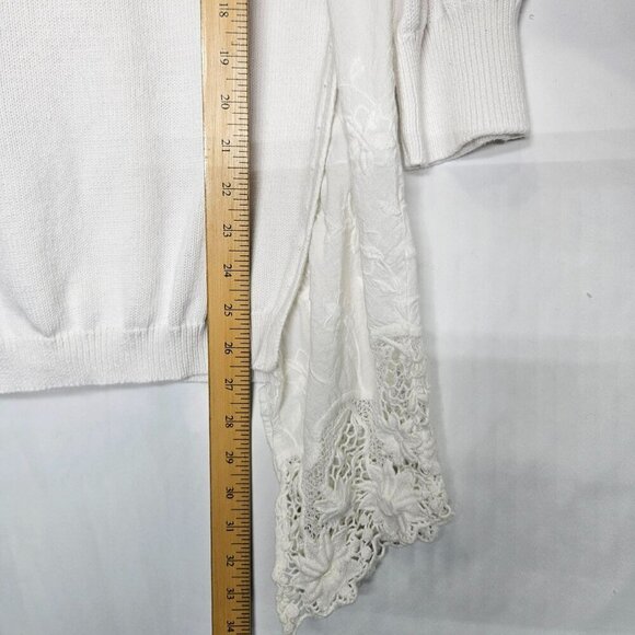 Sundance Medium White Linen Cotton Knit Sweater Crotchet Lace Hem Cottagecore M - Picture 8 of 8
